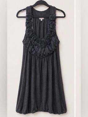La Belle Chance Charcoal Floral Appliqué Bubble Hem Dress L